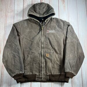 Vtg Carhartt Hooded Jacket J130 CHT Canvas Distressed Embroidered Mens XXL Tall
